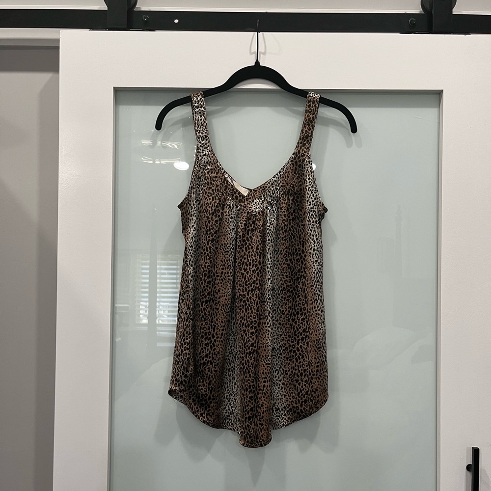 Imaginary Voyage Leopard Print Flowy Blouse, Size Medium